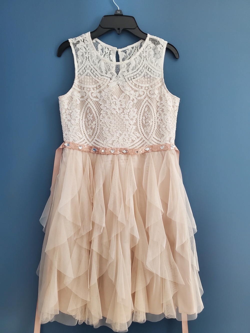 Jona Michelle Cream Lace Bodice with Blush Tulle Skirt Party Dress